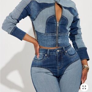 Coronado Two Tone Denim Jean Jacket and Pants Set-Size 1X